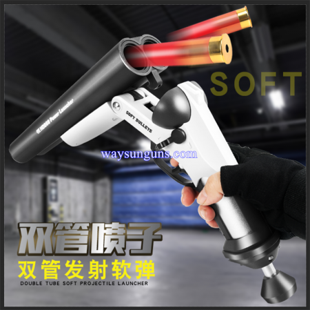 Manual pull bolt shell ejection double barrel short spray safety soft bullet toy